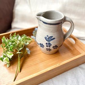 Handmade Pottery Salt Glaze Pitcher Floral Pattern